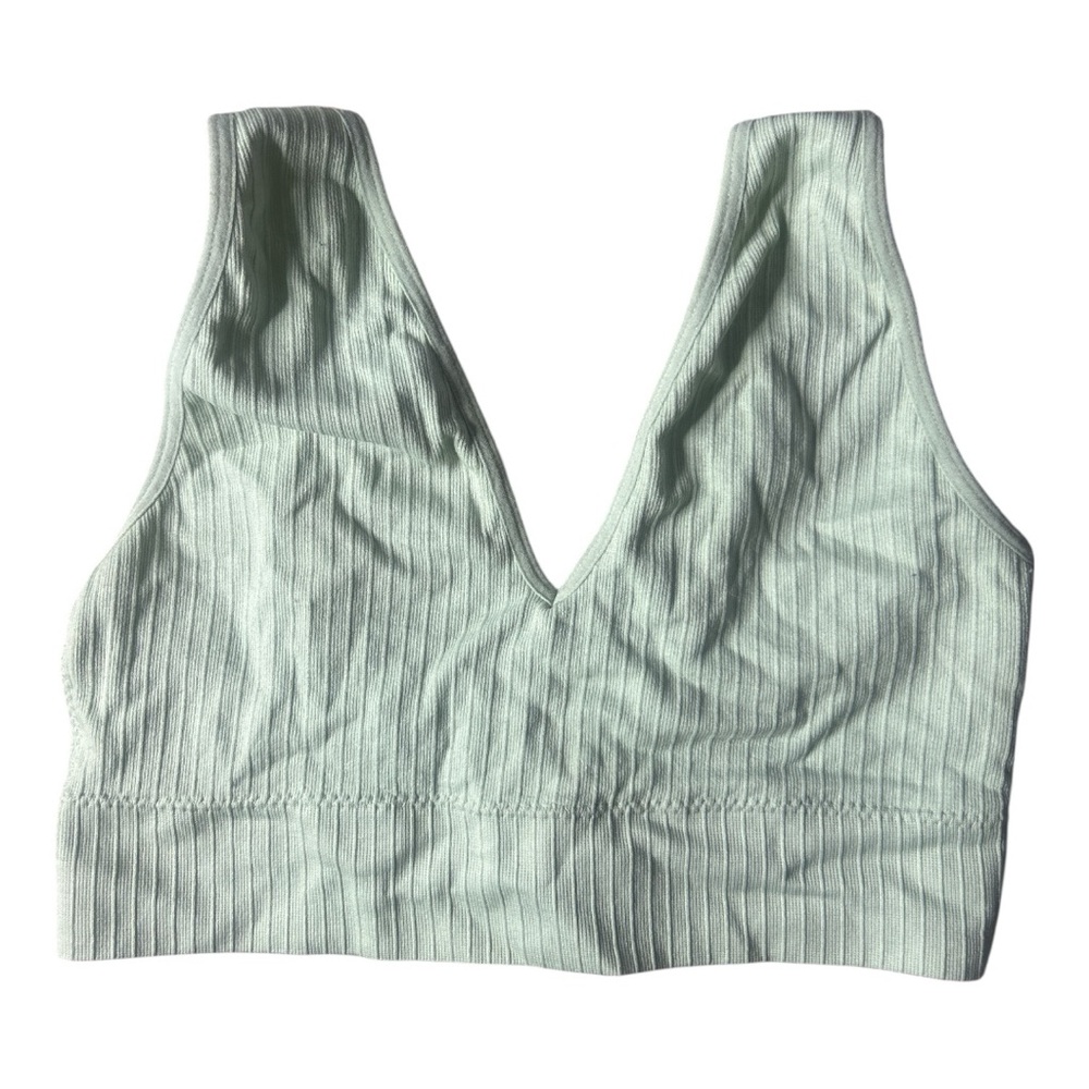 Women's Ribbed V-Neck Bralette - Light Green - SP